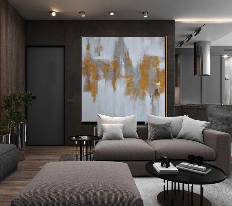 Extra Large Textured Painting On Canvas,Large Abstract Landscape Oil Painting On Canvas,Acrylic Painting Large Wall Art,White,Grey,Yellow